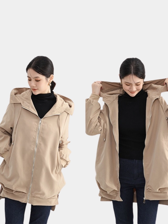Kurtka ayollar astarli uzun, kapyushonli zamokli issiq vetrovka, tolstovka - EllyFashion