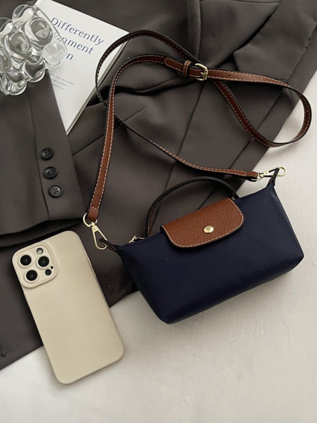 Sumka ayollar uchun, mini Longchamp uslubida, kichkina krossbodi sumka-kosmetichka