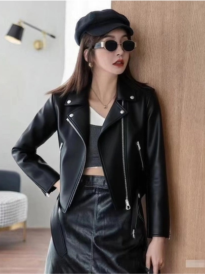 Кожаная куртка женская, оверсайз, косуха демисезонная, короткая - EllyFashion