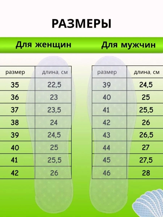 Разные виды стелек для обуви, зимние, летние, универсальные, размеры 36–45