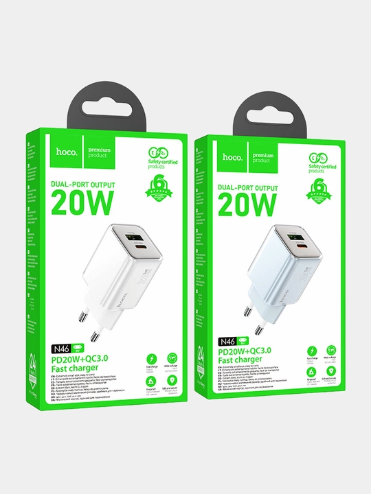Hoco 20W tarmoq zaryad qurilmasi Type-C va USB-A ikki portli EU vilka