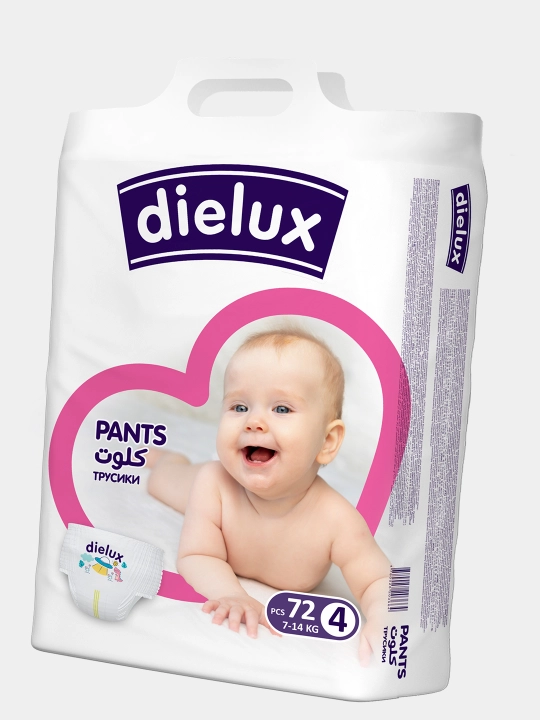 Dielux taglik-trusiklar, 4-o‘lcham (7–14 kg), 72 dona - 