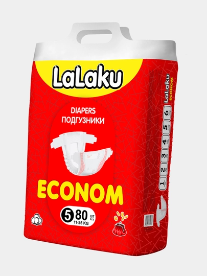 Подгузники Lalaku Econom на липучке, размер 5 (10–17 кг), 80 шт — LALAKU-DFHDU02