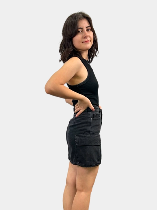 Ayollar kargo jinsi yubkasi, kichik 38 sm, katta cho‘ntakli, Turkiya, 100% paxta