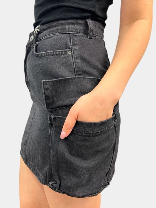 Ayollar kargo jinsi yubkasi, kichik 38 sm, katta cho‘ntakli, Turkiya, 100% paxta