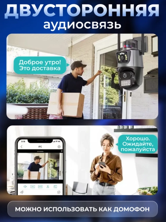 Wi-Fi камера видеонаблюдения с ночным видением, поворотом 360, датчиком движения