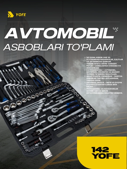 Avtomobil asboblari to'plami 142 YOFE - 