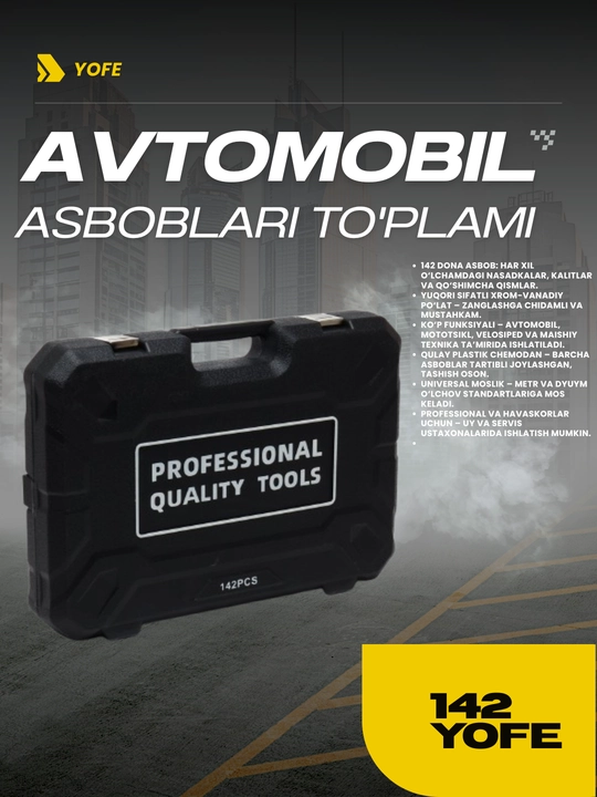 Avtomobil asboblari to'plami 142 YOFE