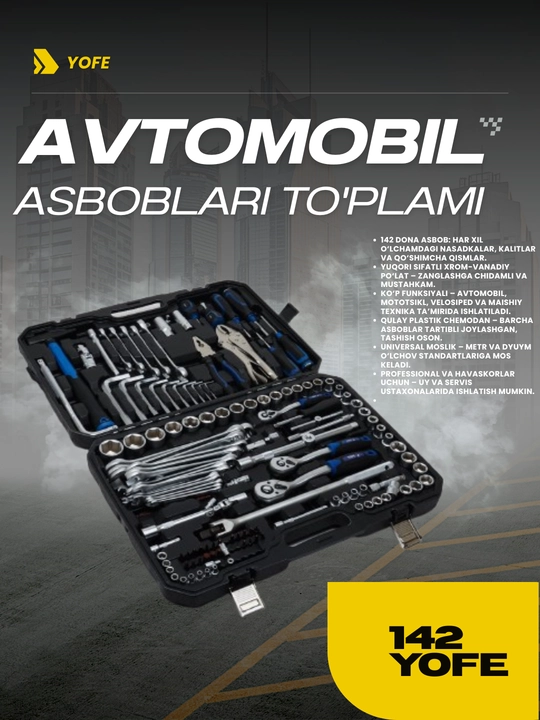 Avtomobil asboblari to'plami 142 YOFE