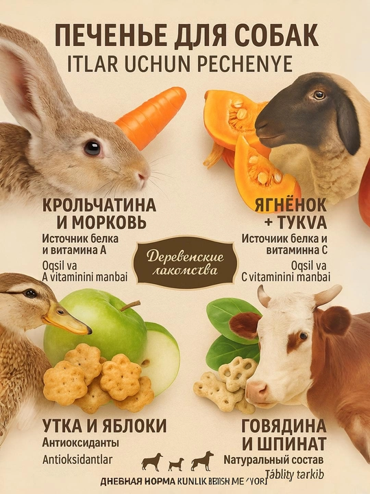 Печенье для собак «Деревенские лакомства» — натуральные угощения, 100 г