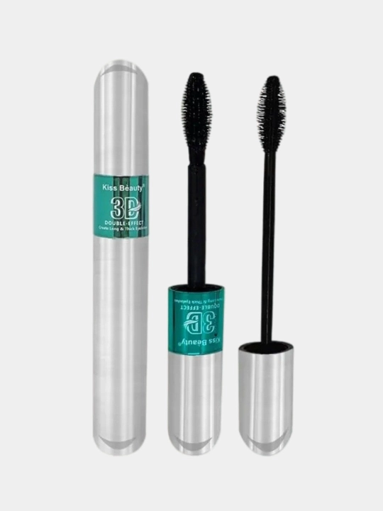 Тушь для ресниц, две щеточки, Kiss Beauty 3D эффект, удлинение и объем, черная, 9 мл