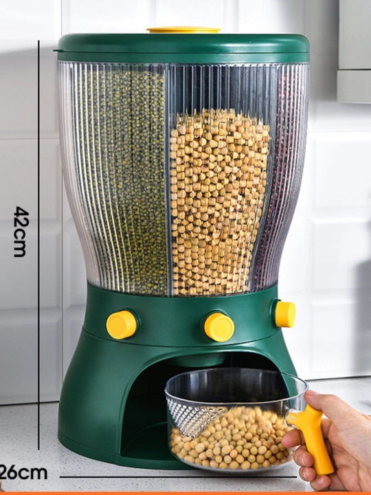 Yormalarni saqlash uchun  konteyner-dispenser, dozator bilan, 6 ta bo‘limdan, 12.5 l