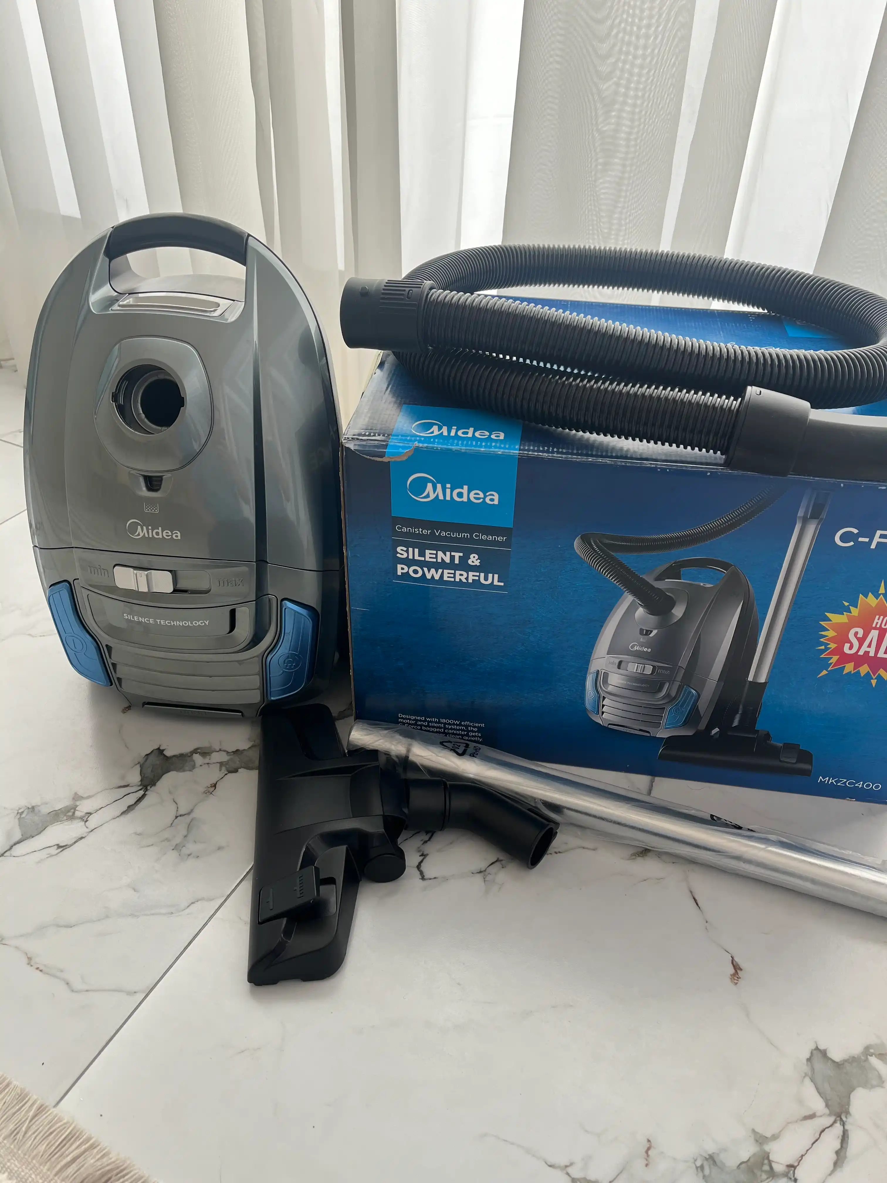 Midea changyutgichi – 1800-2000 Vt quvvat, 360 Vt so‘rish kuchi, HEPA filtri, uy uchun