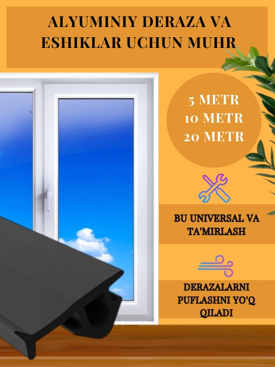 Psp803 alyuminiy deraza va eshiklar uchun tep muhri, universal, lenta-elastik muhr - 
