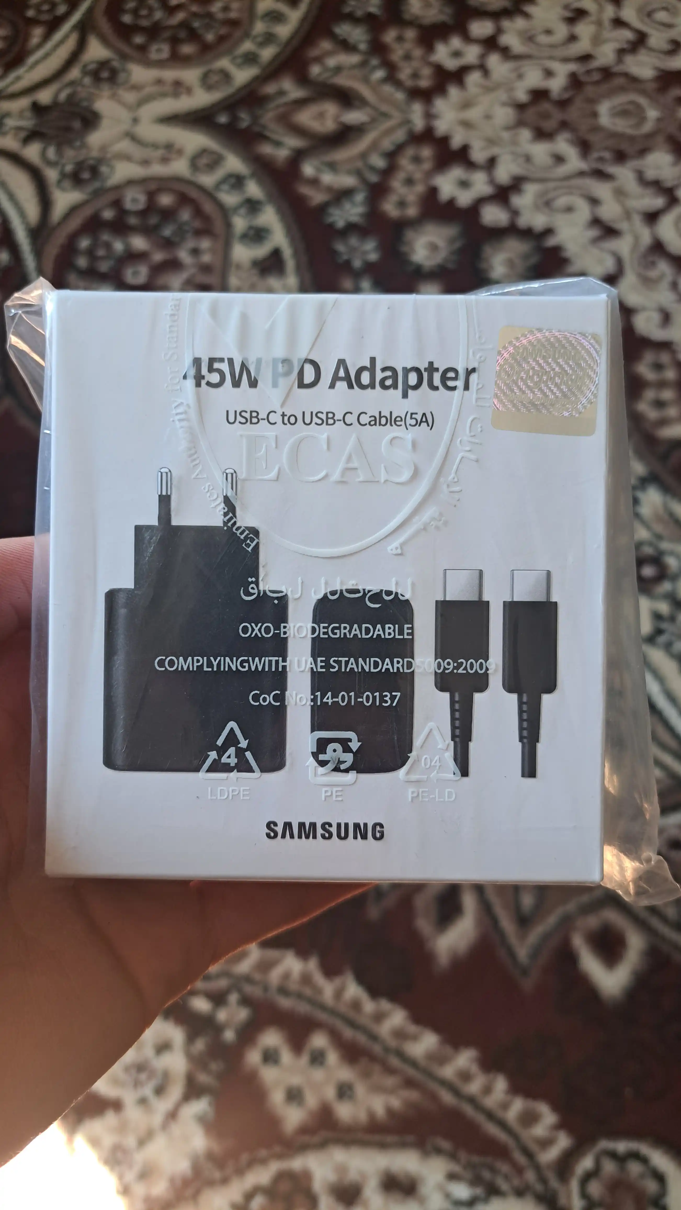 Zaryadnik Samsung Super Fast Charging 45W Type-C adapter kabeli bilan, 1 yil kafolat bor