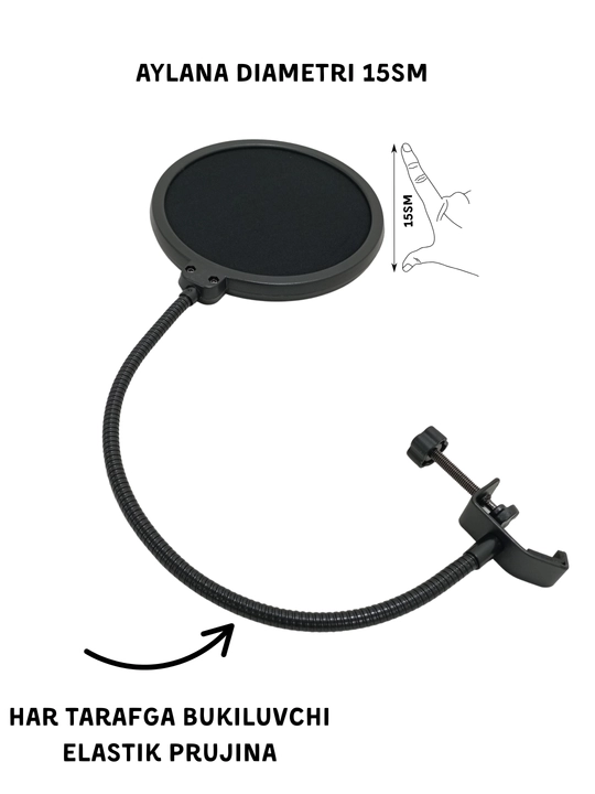 Pop filter mikrofonlar uchun shamoldan to'suvchi parda