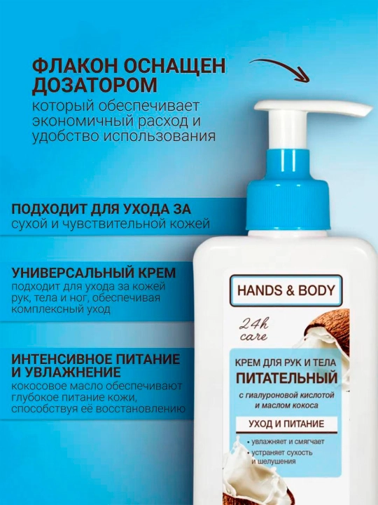 Крем для рук и тела Floresan "Hands & Body", питательный, кокос, 250 мл