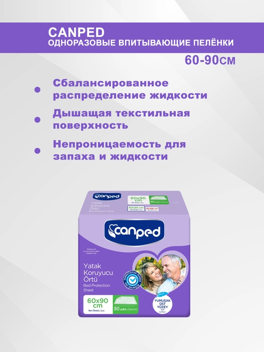 Shimib oluvchi gigiyenik yo‘rgaklar, CANPED Underpads Fluff 60x90 sm 30 dona