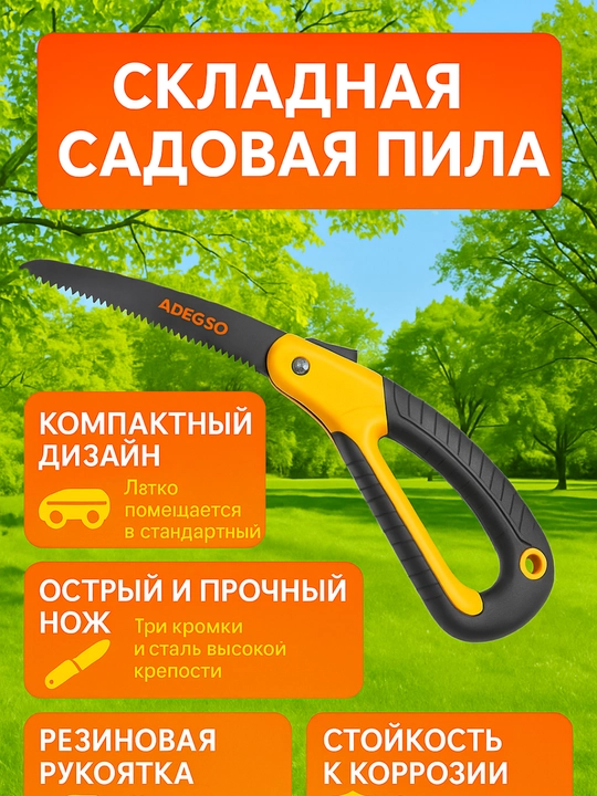 ADEGSO buklanadigan bog‘ arrasi – 180 mm, ergonomik tutqich, zangga chidamli - 