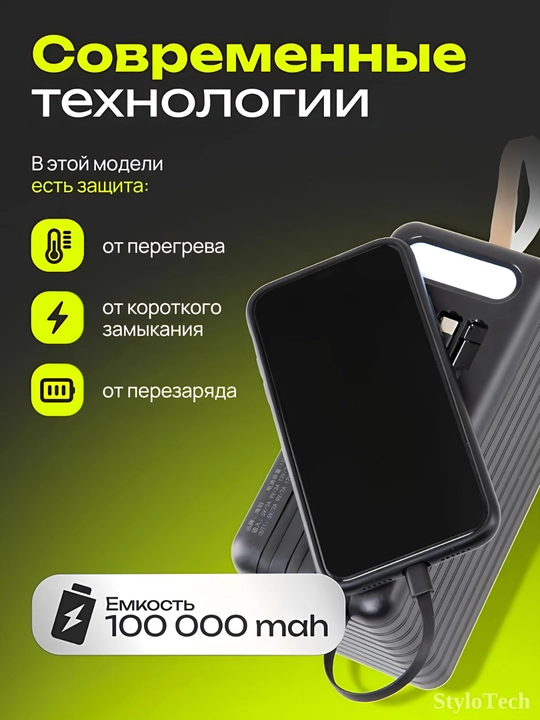 Повербанк 10000 мА/ч, 20000 мА/ч, 30000 мА/ч, Power Bank, 5 в 1 с кабелем,
