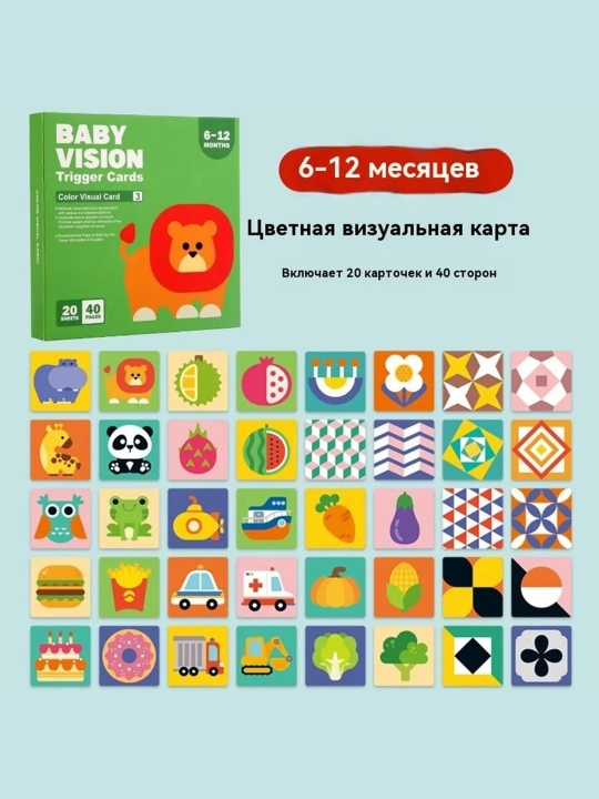 Развивающие стимулирующие карточки для детей, 0-36 месяцев