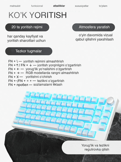 Mexanik klaviatura gaming uchun AJAZZ AK820, simli klavitura, yoritgichli