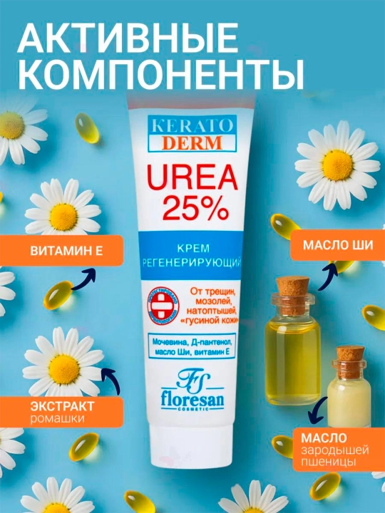 Qayta tiklovchi krem Floresan Кеrатоderm Urea 25% F-618, 100 ml