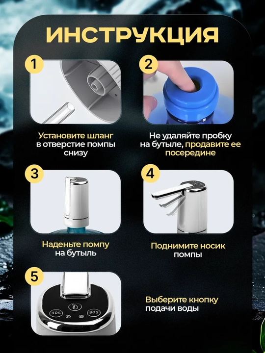 Электрическая помпа-диспенсер для воды, Универсальная для 5/10/18.9 л бутылей