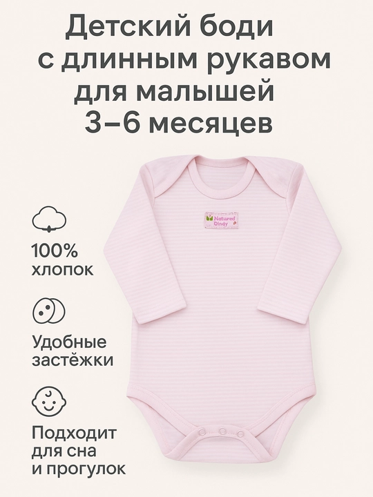 Детский боди с длинным рукавом для малышей 3–6 месяцев - 