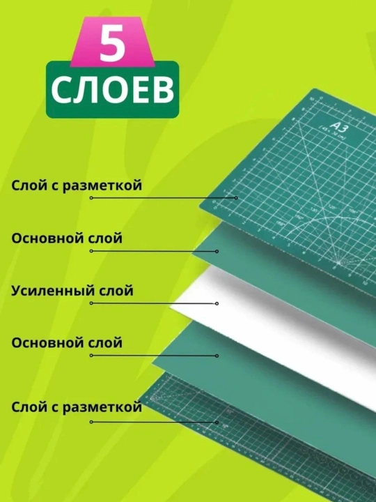 5-слойный коврики для резки кожи, ПВХ-коврик для пэчворка, шитья, рукоделия А3, 45*30 см