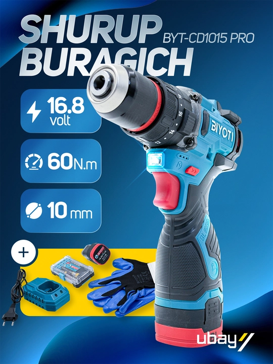 BIYOTI BYT-CD1015 PRO — uy va qurilish uchun kuchli zarbali shurup buragich - 