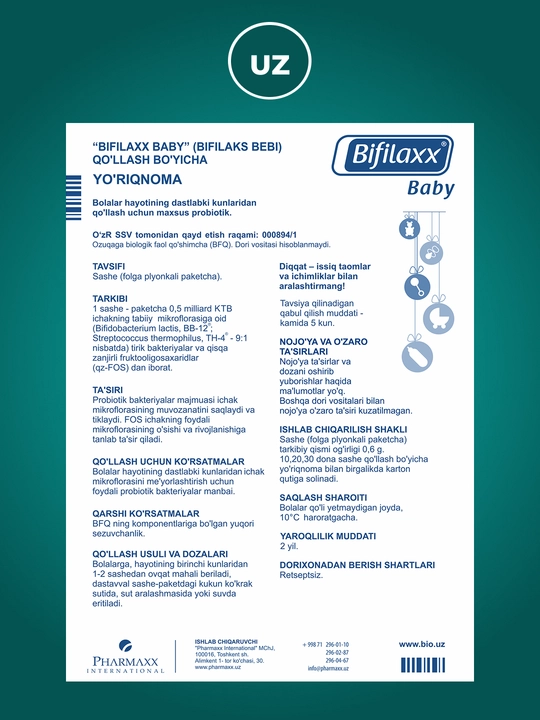 Sinbiotik Bifilaxx Bebi, 10 dona