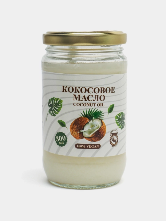 Sovuq siqilgan kokos moyi, 100% tabiiy, ovqatlanish va parvarishlash uchun, 300 ml