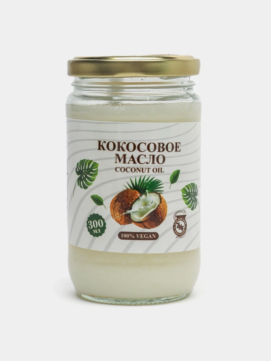 Sovuq siqilgan kokos moyi, 100% tabiiy, ovqatlanish va parvarishlash uchun, 300 ml
