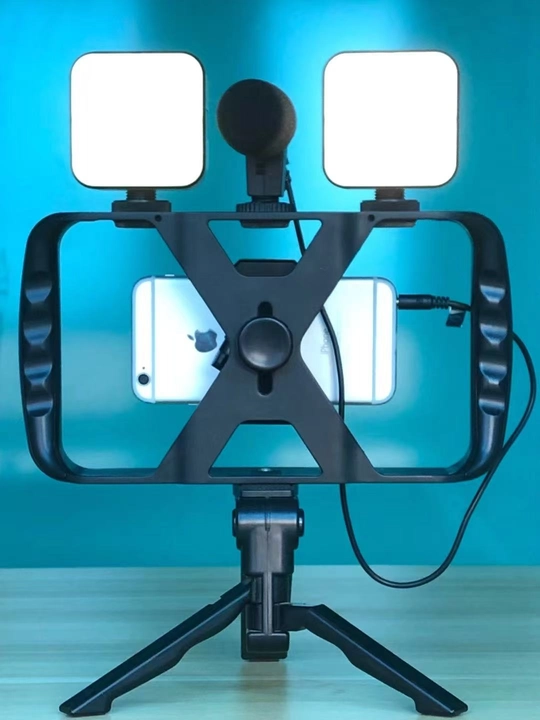 Smartfon tripod to'plami, stabilizator qafasi, 2 ta LED yoritgich, mikrofon
