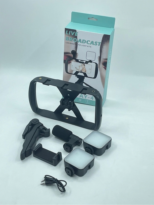 Smartfon tripod to'plami, stabilizator qafasi, 2 ta LED yoritgich, mikrofon