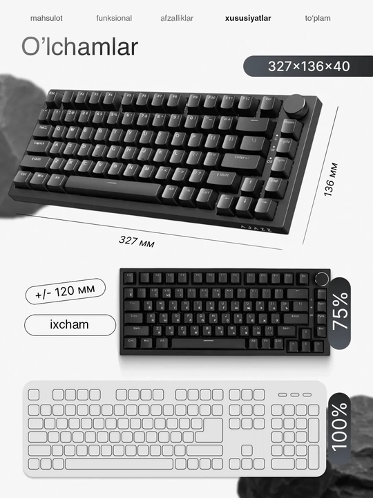 Mexanik klaviatura gaming uchun AJAZZ AK820, simli klavitura, yoritgichli