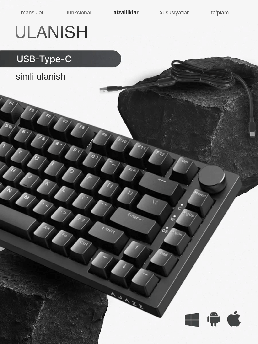Mexanik klaviatura gaming uchun AJAZZ AK820, simli klavitura, yoritgichli