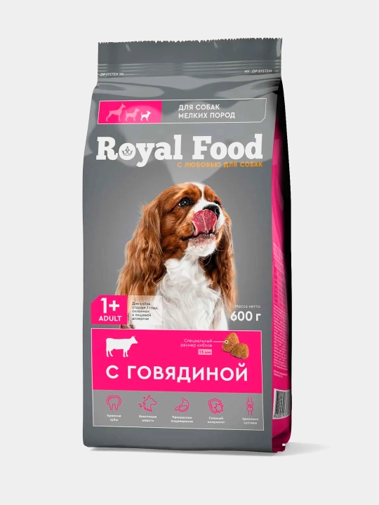 Royal Food kichik zotli itlarga mo‘ljallangan quruq yem, mol go‘shtli 600 gr