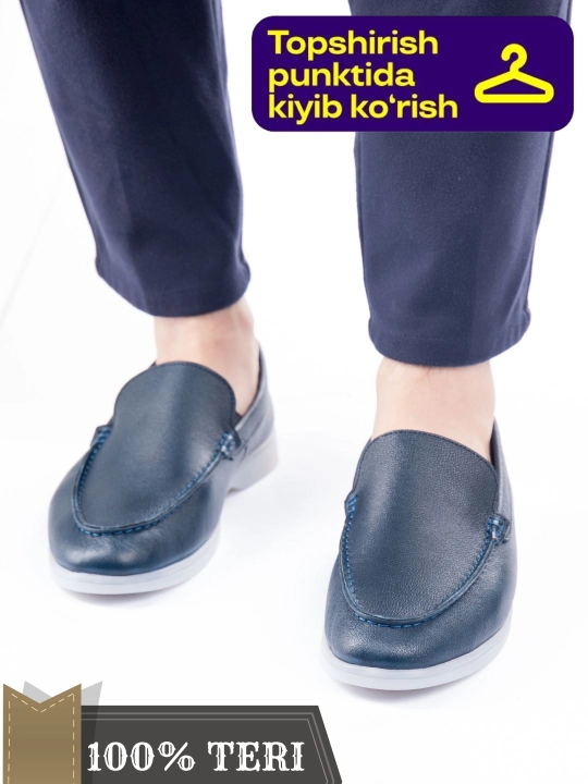Tabiiy charm va zamshdan Loro Piana erkaklar mokasinlari, klassik model, o‘lchamlari 39-44