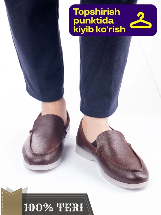 Tabiiy charm va zamshdan Loro Piana erkaklar mokasinlari, klassik model, o‘lchamlari 39-44 - 