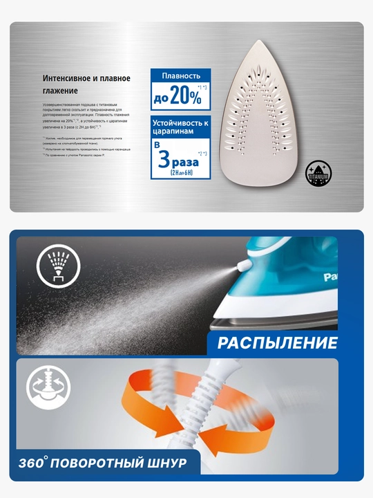 Паровой утюг Panasonic, 1550 Вт, 210 мл, подошва титановым покрытием, NI-M250TGTW