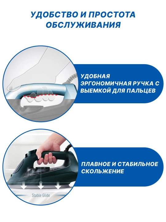 Паровой утюг Panasonic, 2400 Вт, 300 мл, изогнутая подошва,NI-U450GTV