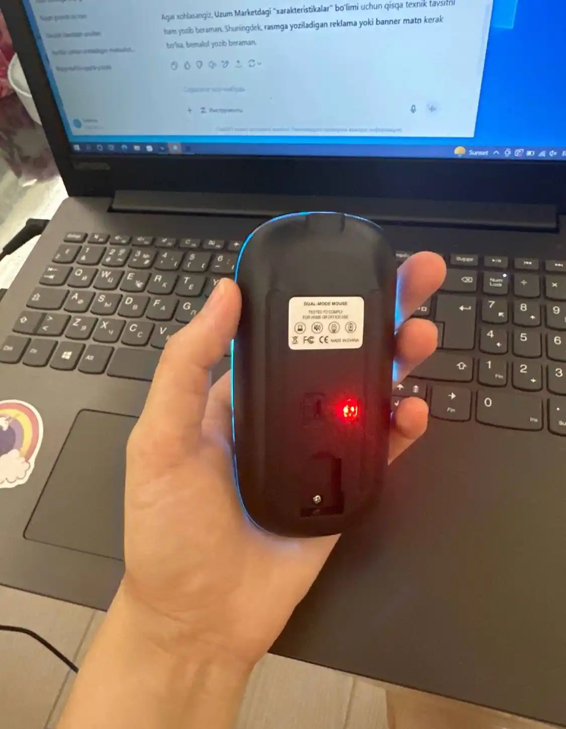 Kompyuter,noutbuk,planshet,telefon uchun simsiz smart sichqoncha,shovqinsiz,RGB yoritgichl