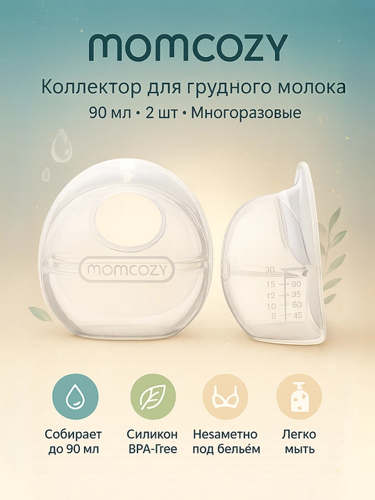 Momcozy ona suti yig‘uvchi kollektori, qayta ishlatiladigan silikon qobiq, 90 ml (2 dona) - 