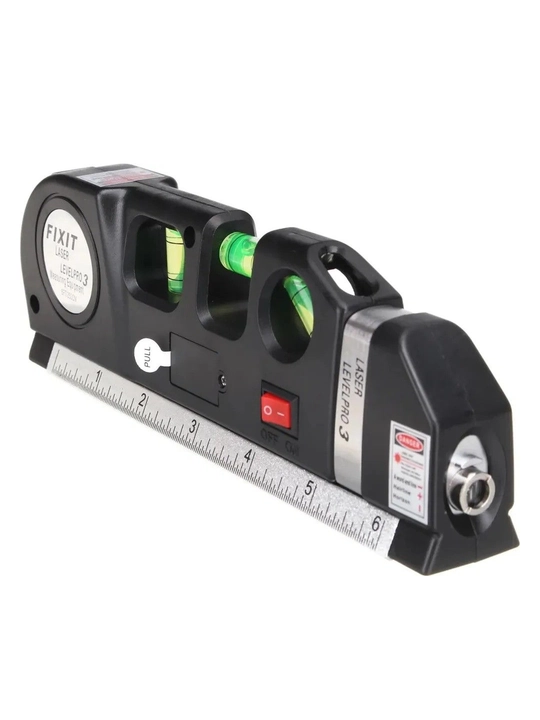 Lazer darajasi, 4 tasi 1 da: lazer, o'lchagich, lenta o'lchovi 250 sm, qabariq darajasi 3 dona