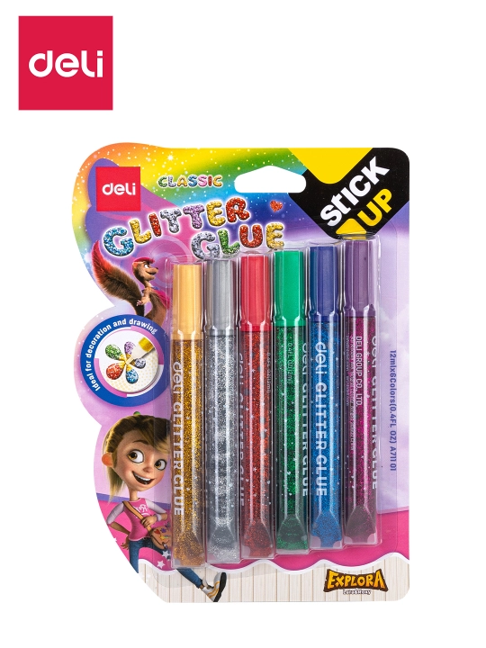 Клей с блестками Deli, 6 цветов, 71101-EA - 