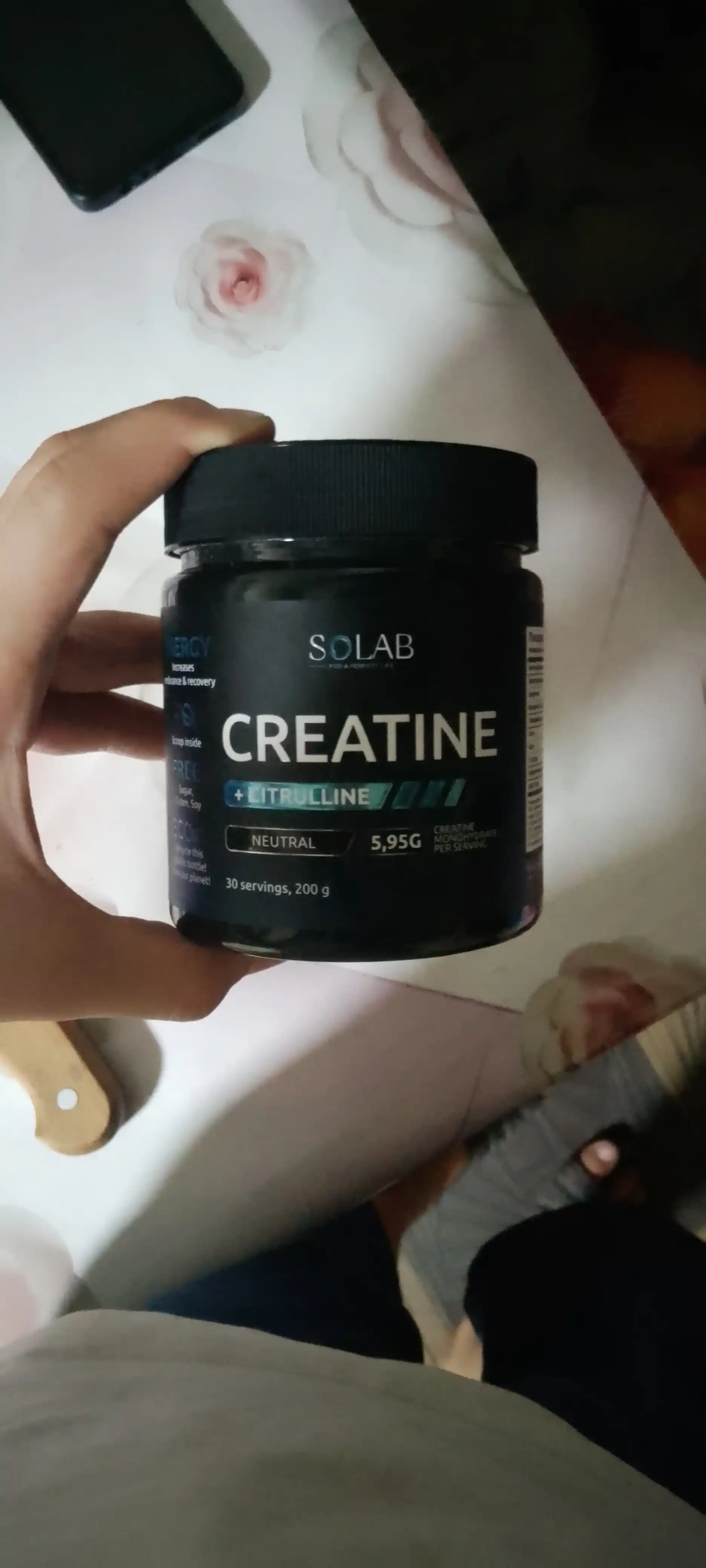 Kreatin monogidrat + L-sitrullin, SOLAB, Neytral ta’mli, 30 porsiya, 200g