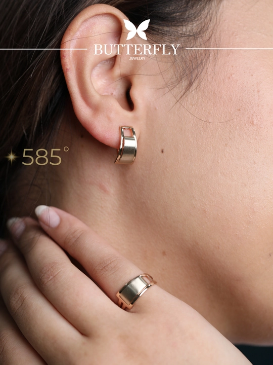 Ayollar uchun oltin uzuk va zirak to'plam, 5.24gr, B39K model, tilla 585 proba, BUTTERFLY GOLD - 