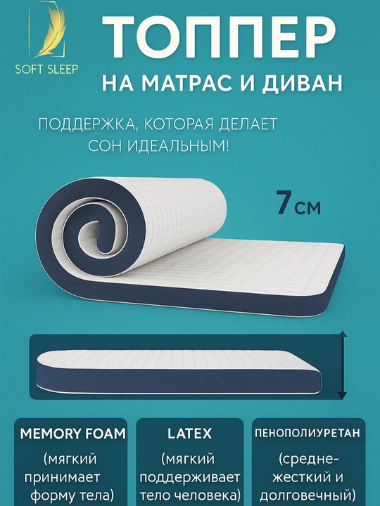 Топпер для матраса, кровати и дивана Softsleep Company